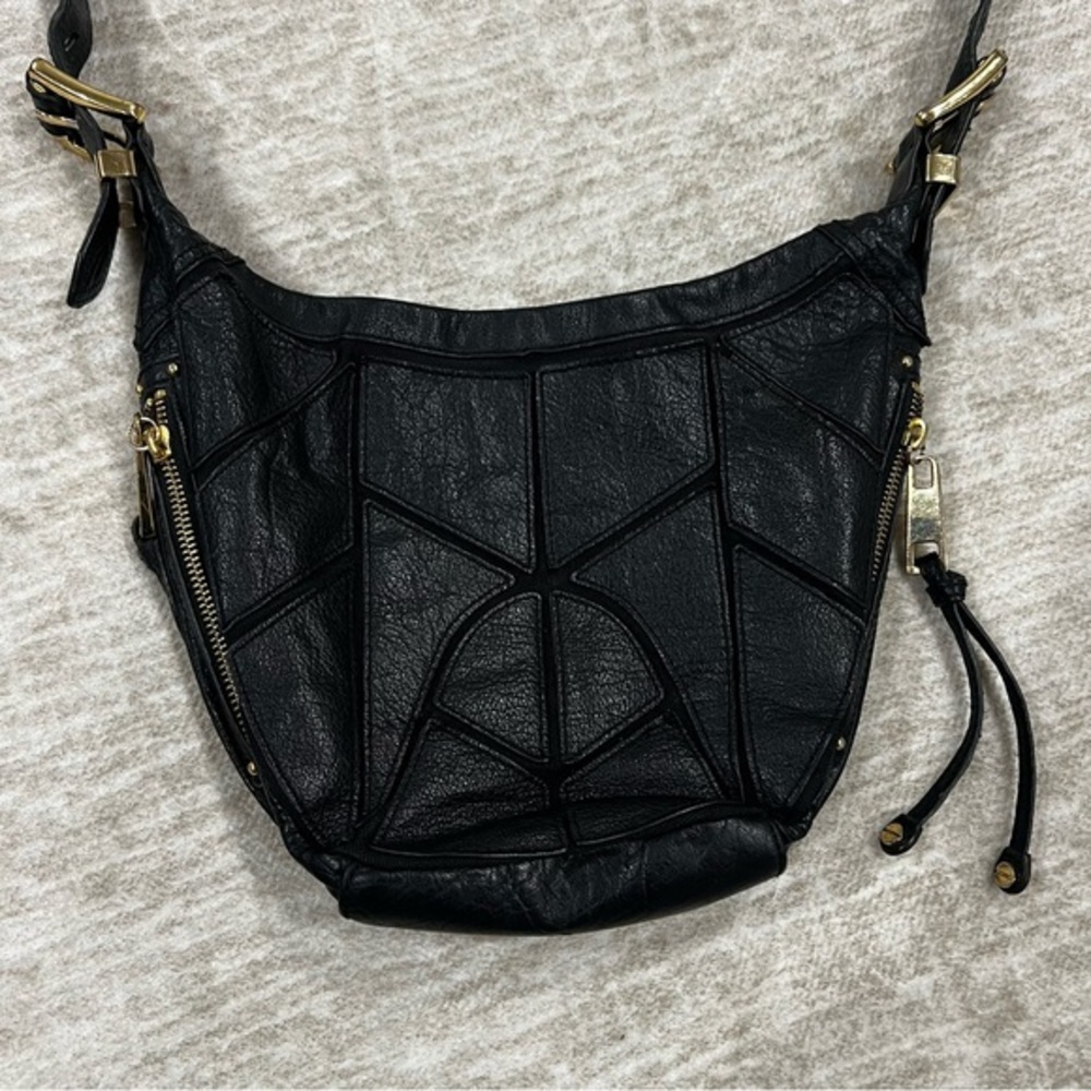 Steven Vintage Patchwork Black Leather Shoulder C… - image 1